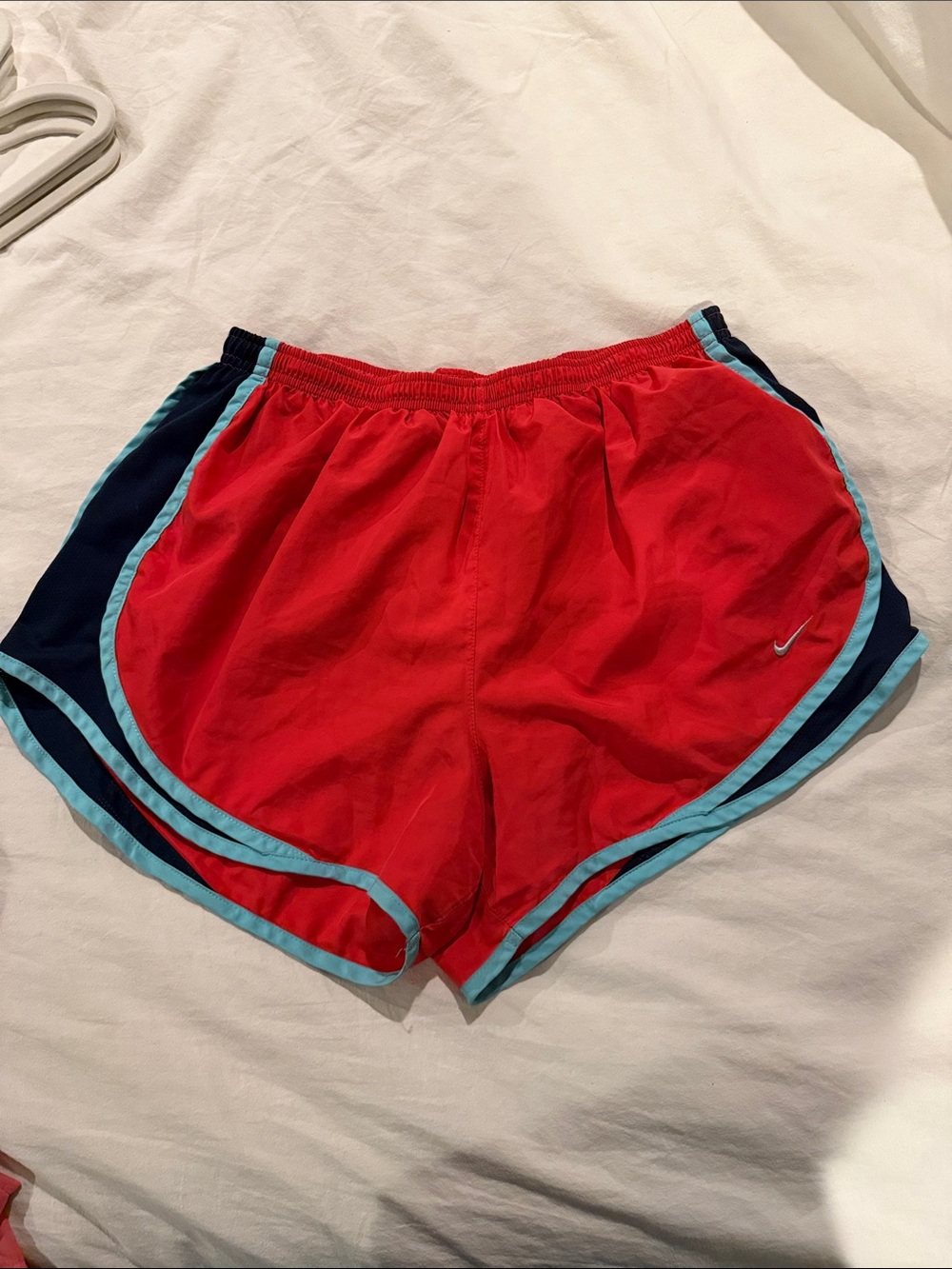 Nike Women’s Red Athletic Shorts with Light Blue Trim